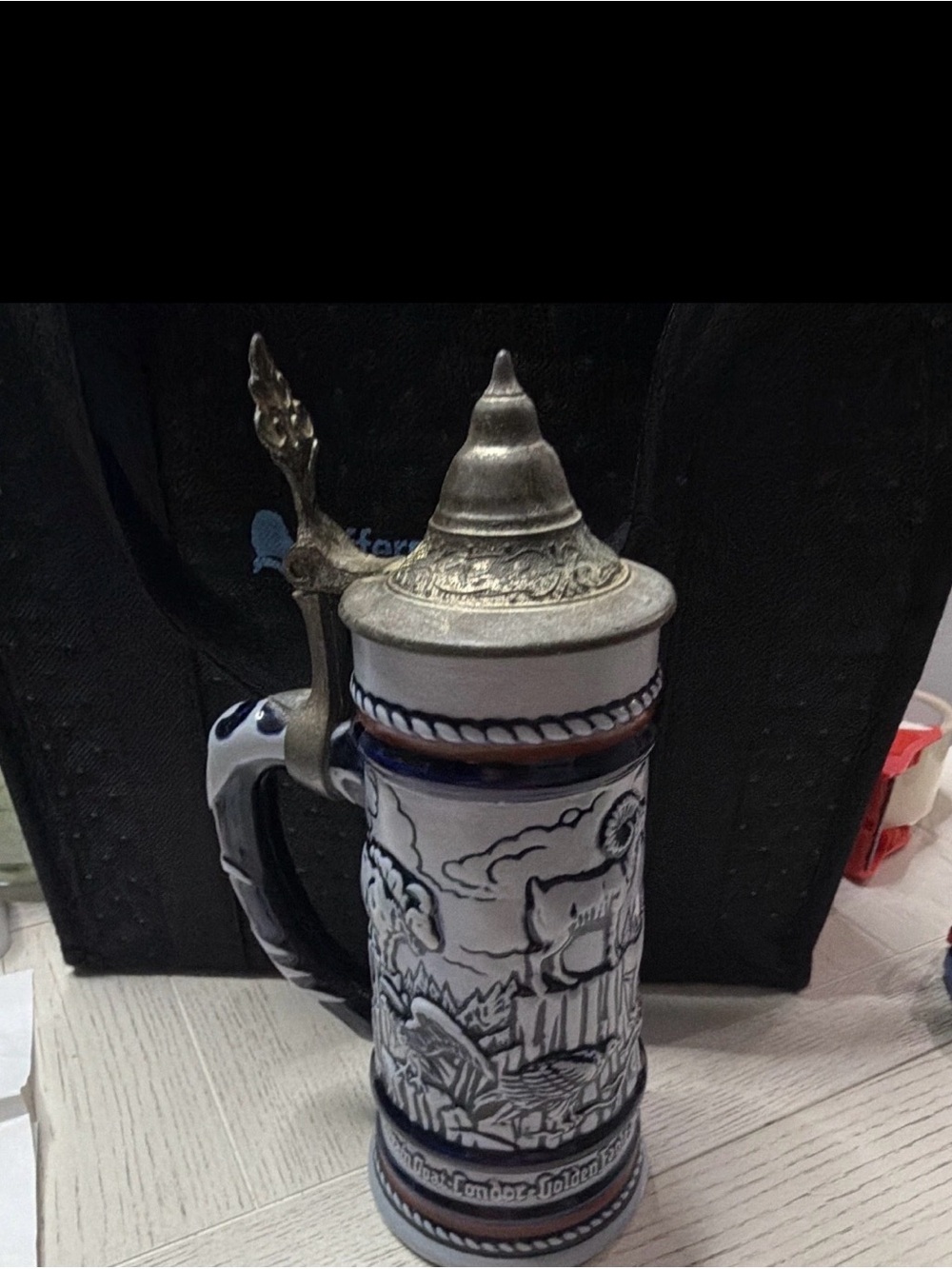 Avon White Ceramic Base with Blue Logo and Gold Numbering